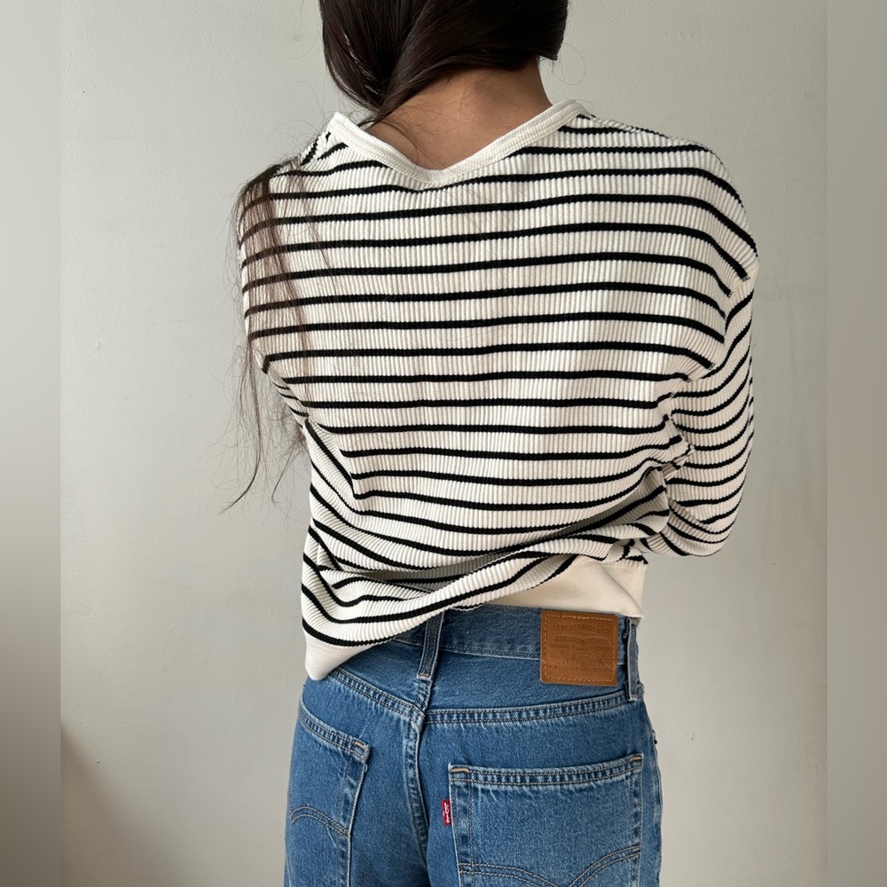 Tillidie Till I Die Striped Long Sleeve Henley Top White/Black Wconcept - Picture 4 of 7